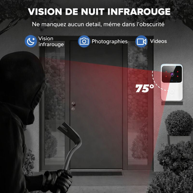 Sonnette Vidéo Connectée Wi-Fi avec Caméra – Audio Bidirectionnel & Vision Nocturne