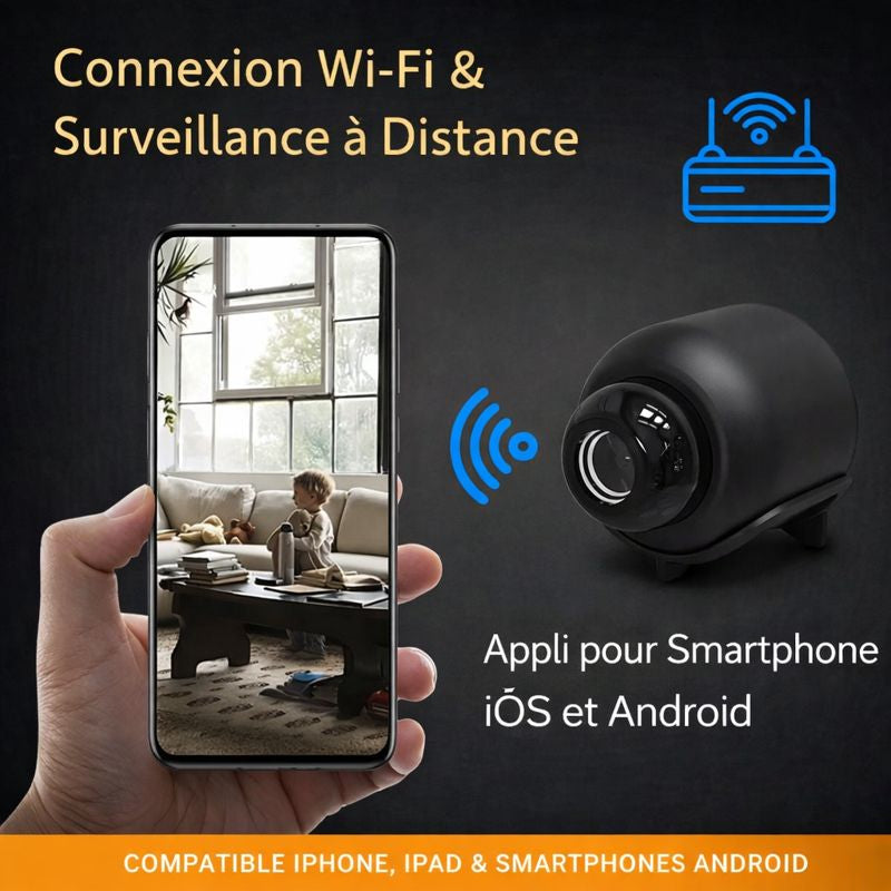 Mini Caméra de Surveillance Wi-Fi 1080P avec Vision Nocturne et Détection de Mouvement