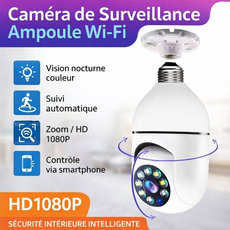 Caméra de Surveillance E27 Wi-Fi – Vision Nocturne Couleur & Suivi Intelligent