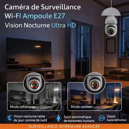 Caméra de Surveillance E27 Wi-Fi – Vision Nocturne Couleur & Suivi Intelligent