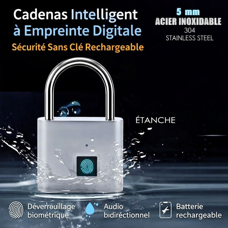 Cadenas à Empreinte Digitale P2 – Sécurité Biométrique Rechargeable Étanche
