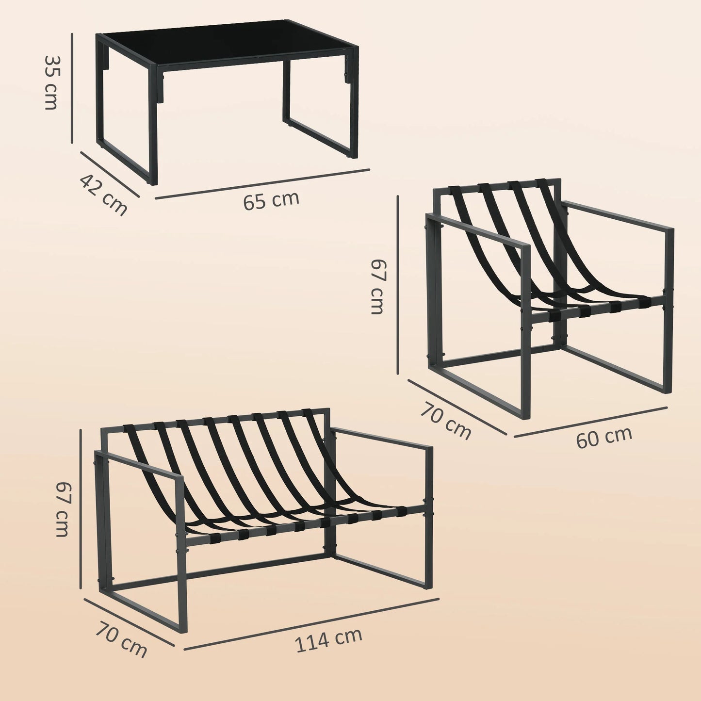 Salon de jardin – Ensemble 4 pièces acier & coussins beige