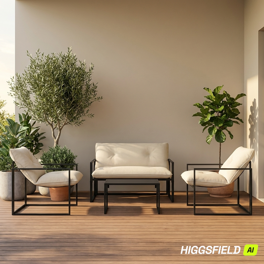 Salon de jardin – Ensemble 4 pièces acier & coussins beige